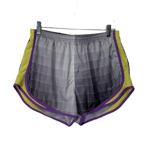 Nike Gray Checkered Purple and Yellow Tempo Running Shorts Sz large - Picture 1 of 13
